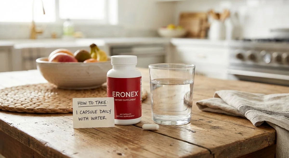 Eronex con vaso de agua y cápsula